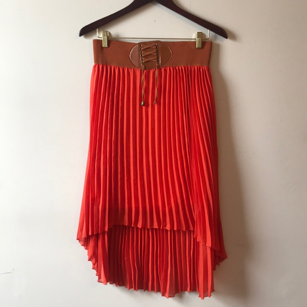 Pleated High Low Midi Skirt